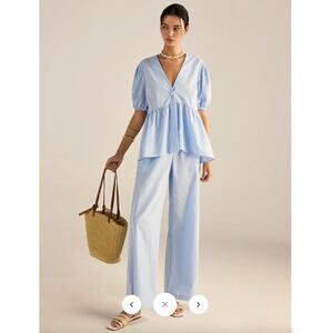 NWT Commense Cotton Peplum Top and Pants Set Sz L